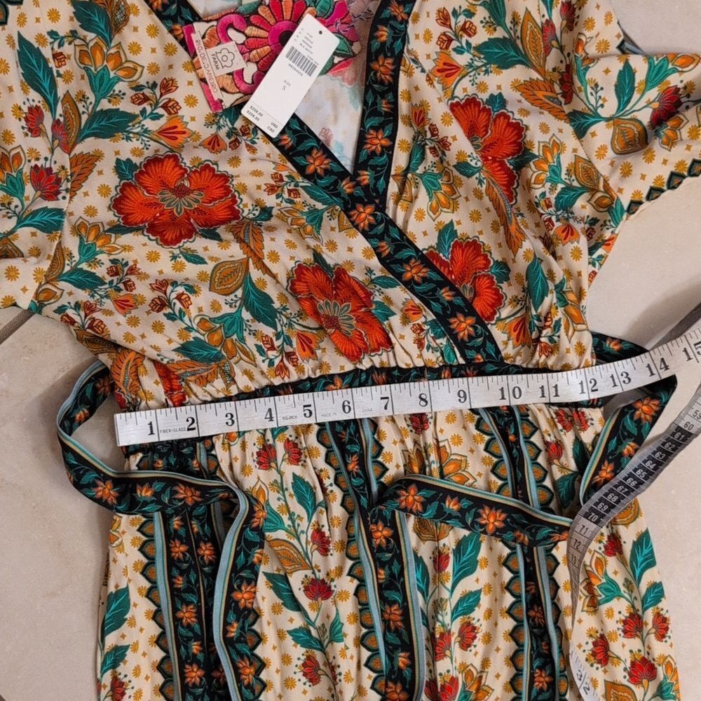 NWT Farm Rio x Anthropologie Floral Wrap Jumpsuit Black Motif Size S - Picture 9 of 13